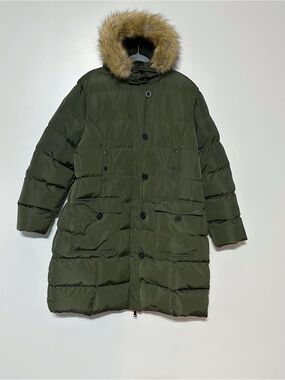 ELORA Women Winter Warm Vegan Puffer Cargo 7 Pocket Mid-Length Coat Quilted Hood